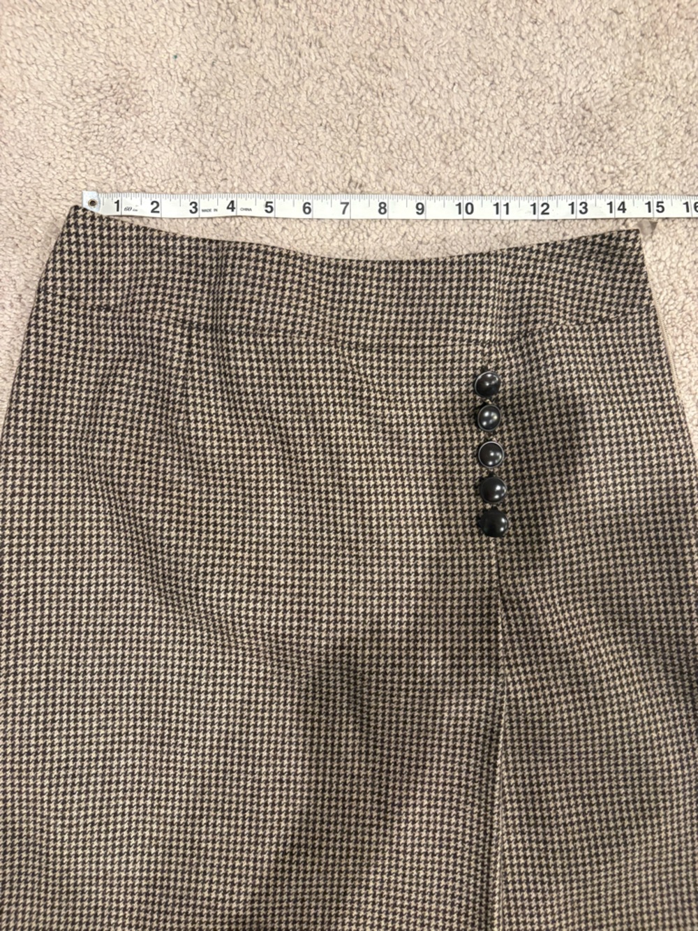 Talbots Vintage Academia Brown & Black Houndstooth Skirt with Side Button Detail - Picture 3 of 6